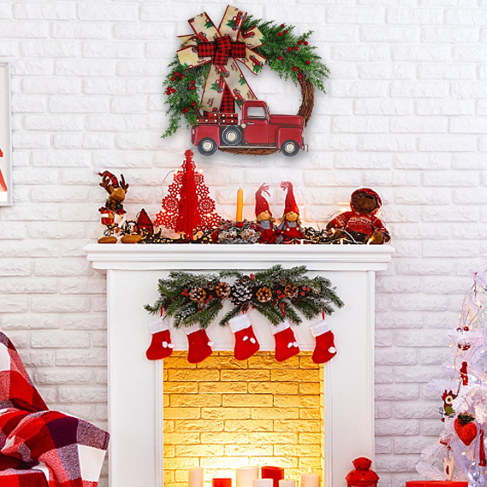Red Truck Christmas Wreath Fall Wreath for Front Door Decorations for view 8
