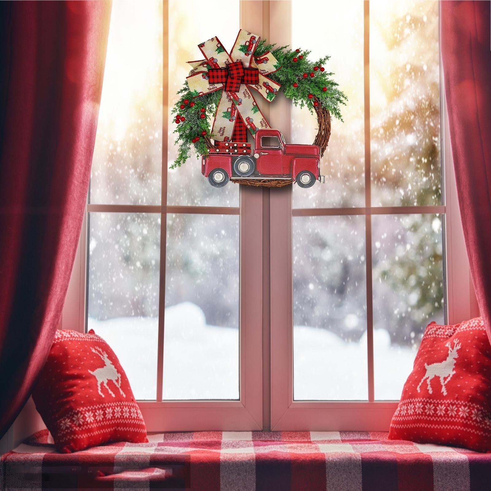 Red Truck Christmas Wreath Fall Wreath for Front Door Decorations for view 9