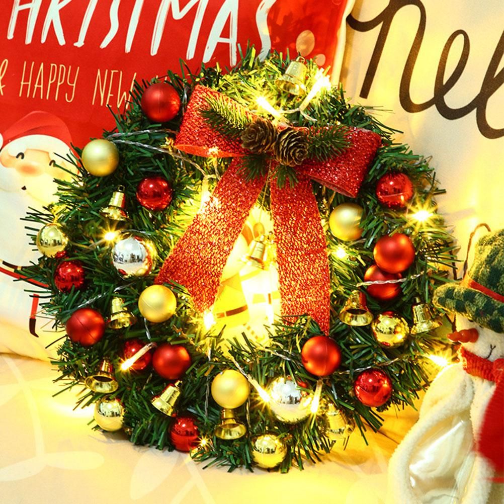 Xmas Wreath with 20 LED Lights and Bells Christmas Garland Light String Branch view 2
