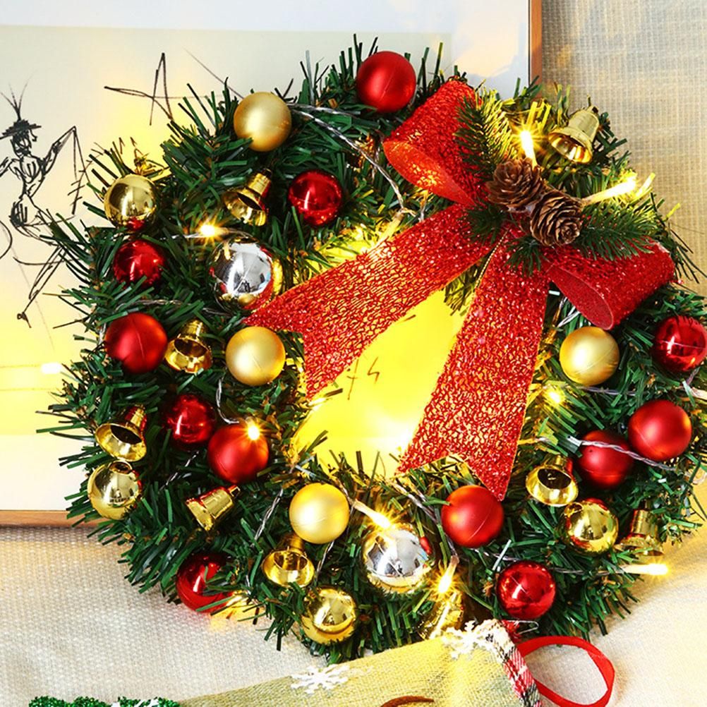 Xmas Wreath with 20 LED Lights and Bells Christmas Garland Light String Branch view 3