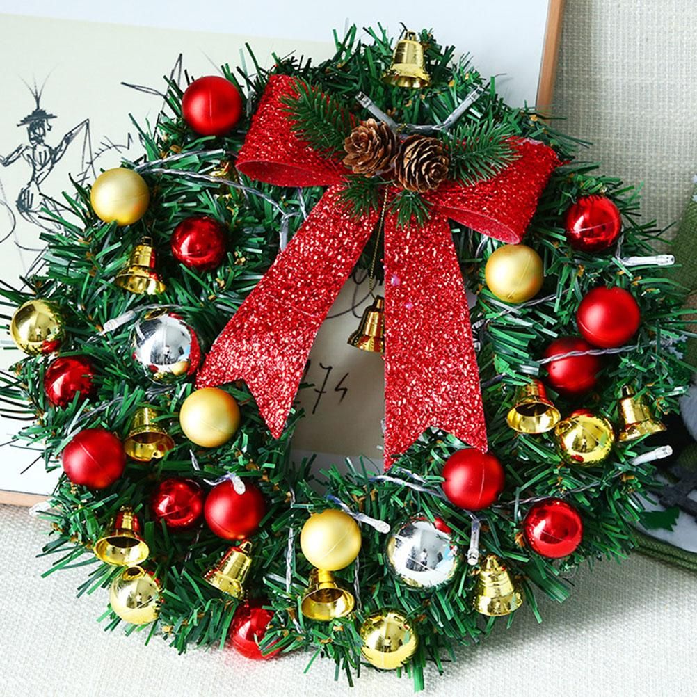 Xmas Wreath with 20 LED Lights and Bells Christmas Garland Light String Branch view 4