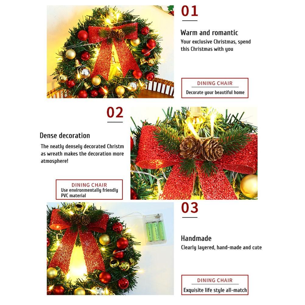 Xmas Wreath with 20 LED Lights and Bells Christmas Garland Light String Branch view 7