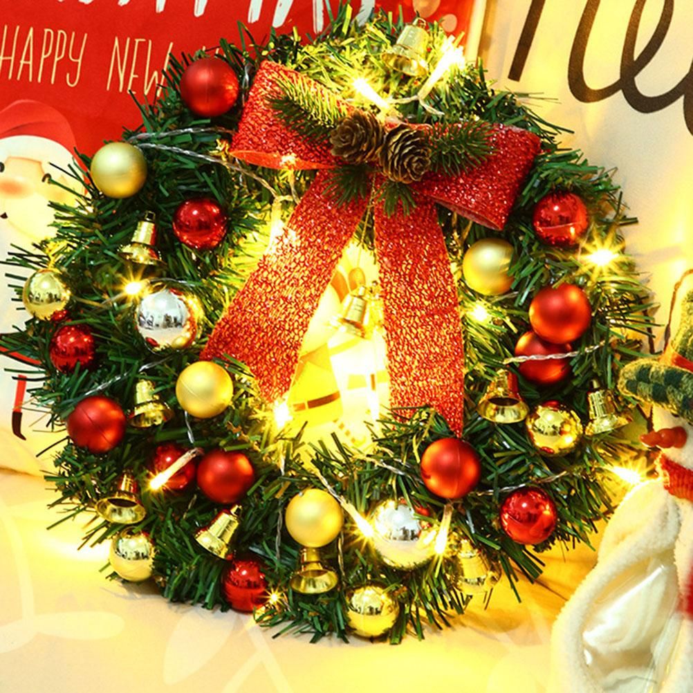 Xmas Wreath with 20 LED Lights and Bells Christmas Garland Light String Branch view 8