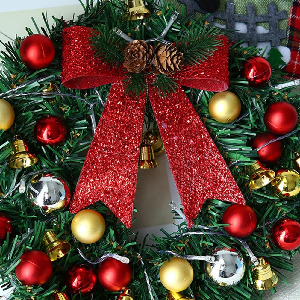 Xmas Wreath with 20 LED Lights and Bells Christmas Garland Light String Branch view 12