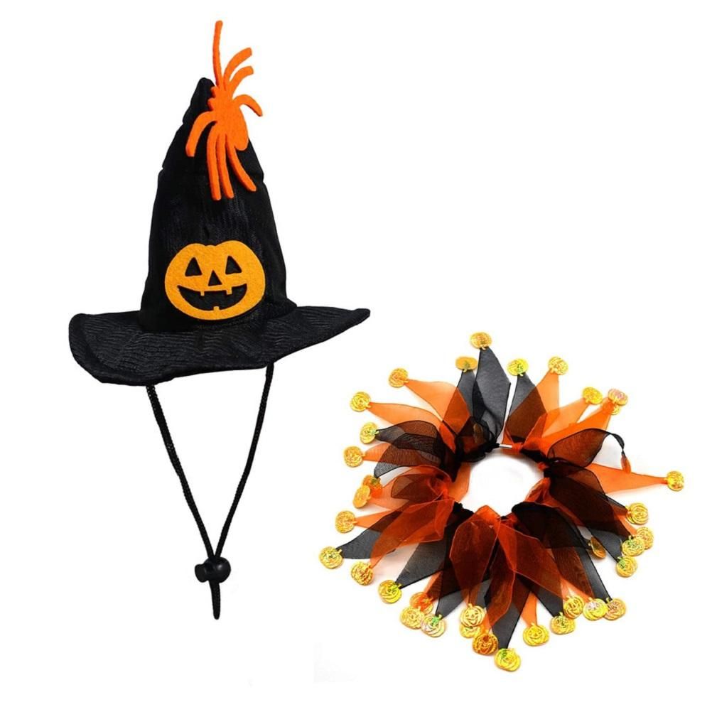 Halloween Collar Hat Set For Pet Dog Cat Head Bone Pattern Hat Funny Cosplay view 2