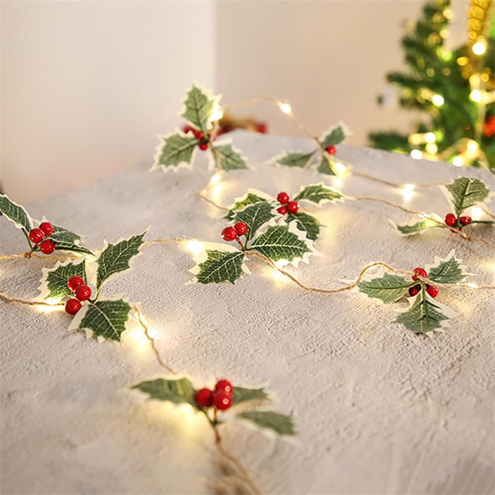 LED Christmas Decoration Light Christmas Red Fruit Leaf Copper Wire Lamp view 2