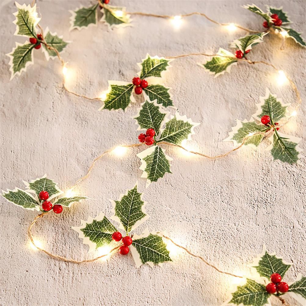 LED Christmas Decoration Light Christmas Red Fruit Leaf Copper Wire Lamp view 4