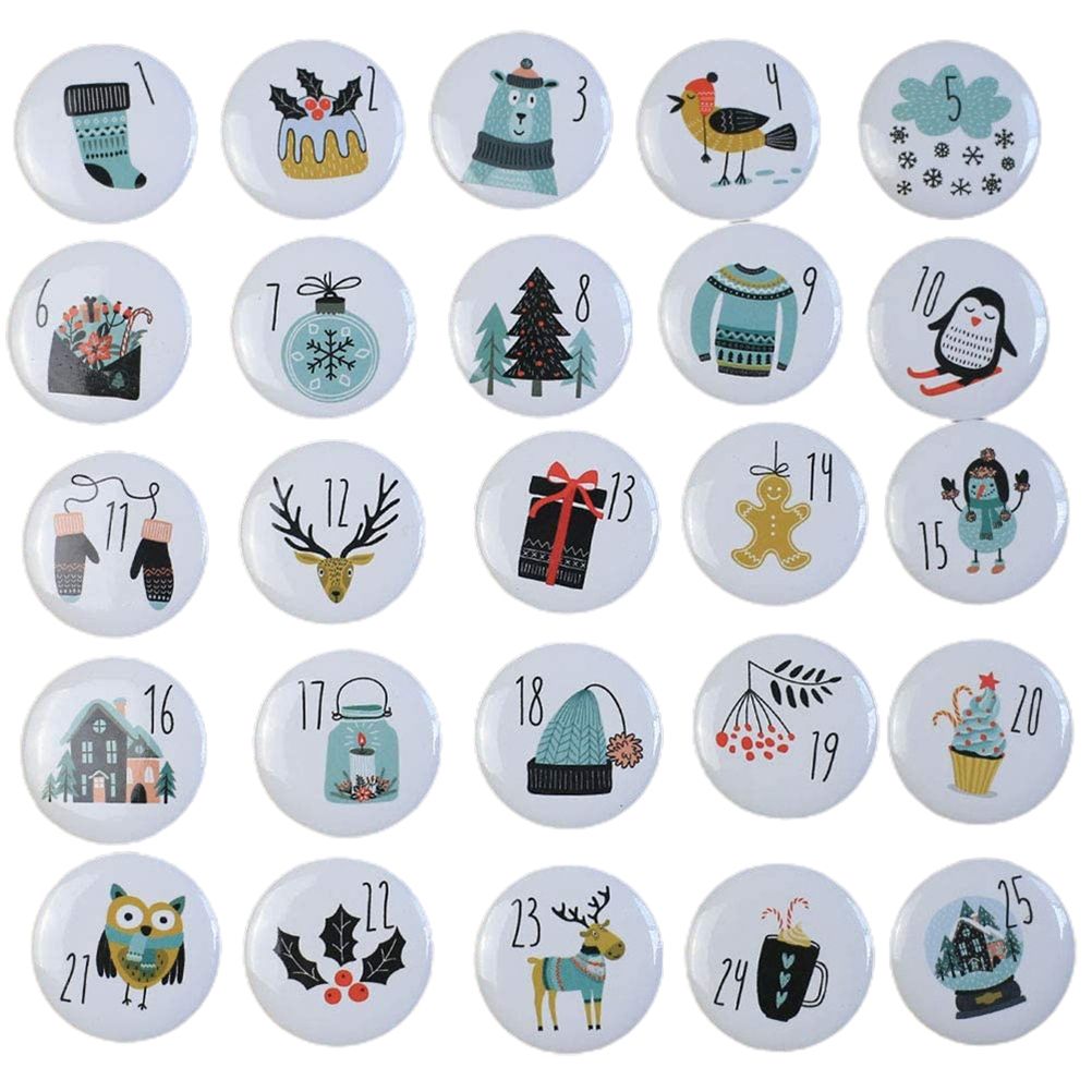 1-25 Number Christmas Advent Calendar Round Buttons Set For Gift Decor For