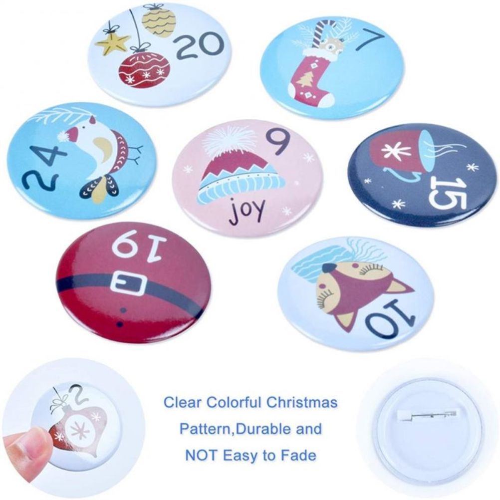 1-25 Number Christmas Advent Calendar Round Buttons Set For Gift Decor For view 3