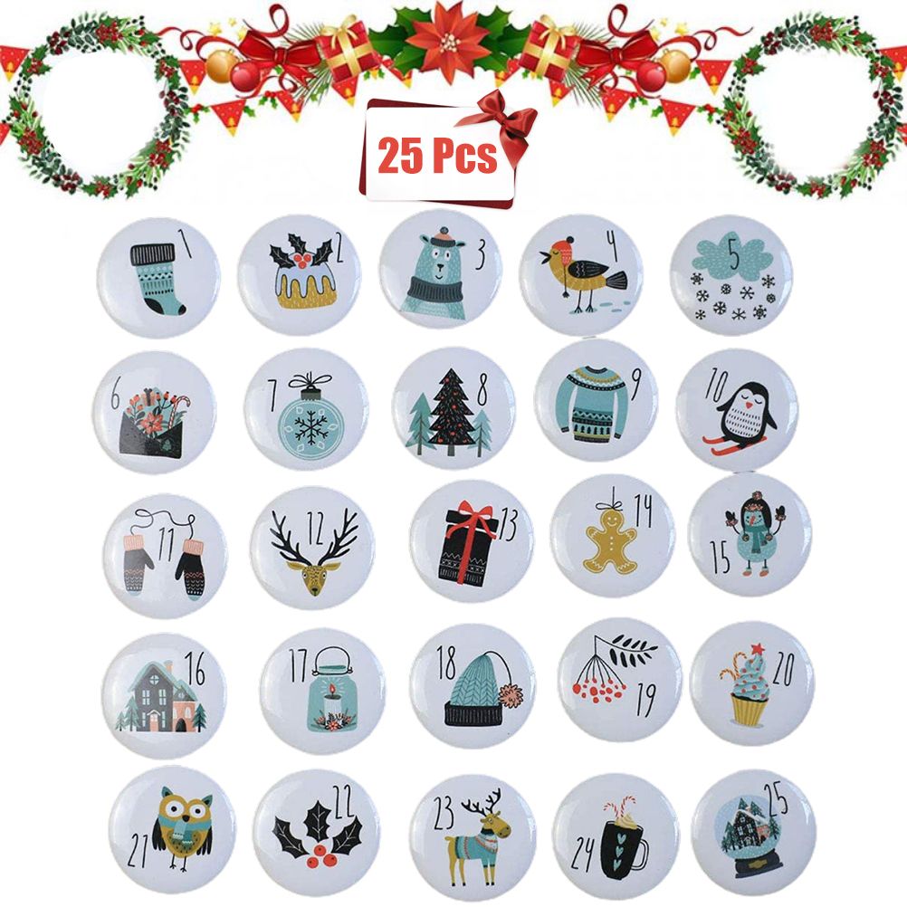 1-25 Number Christmas Advent Calendar Round Buttons Set For Gift Decor For view 4