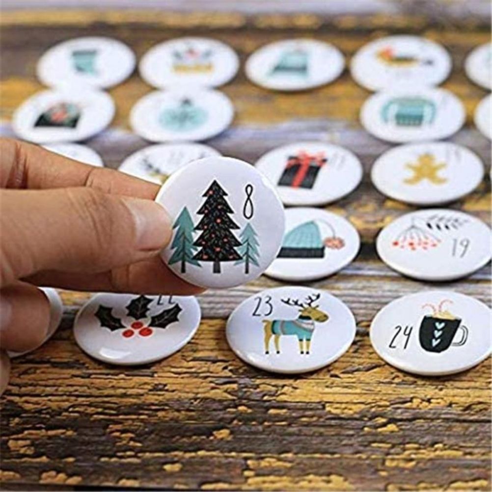 1-25 Number Christmas Advent Calendar Round Buttons Set For Gift Decor For view 7