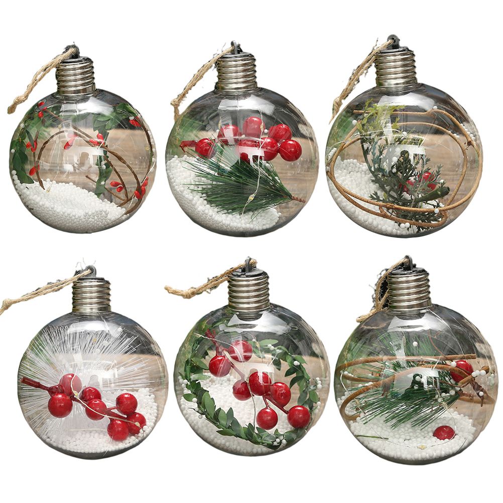 6Pcs Shining Christmas Balls with LED Light Pendants Refillable Ball Christmas view 2