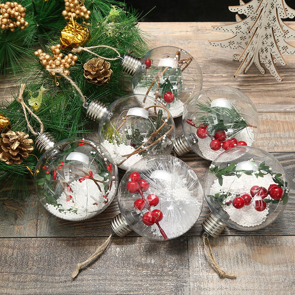 6Pcs Shining Christmas Balls with LED Light Pendants Refillable Ball Christmas view 14
