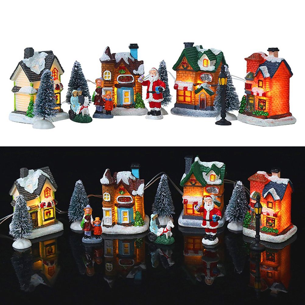 Christmas Village Set Resin Christmas Scene Village LED Lighted Miniature — image 1