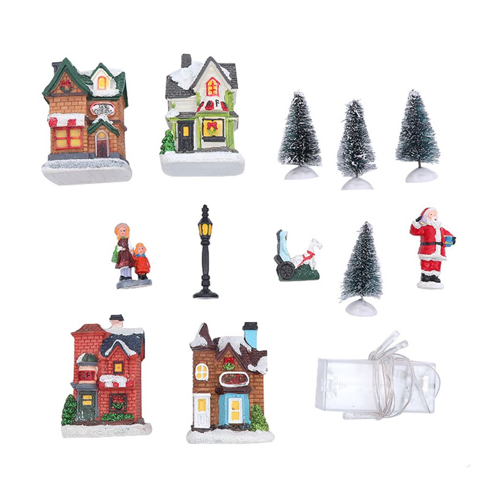 Christmas Village Set Resin Christmas Scene Village LED Lighted Miniature view 2