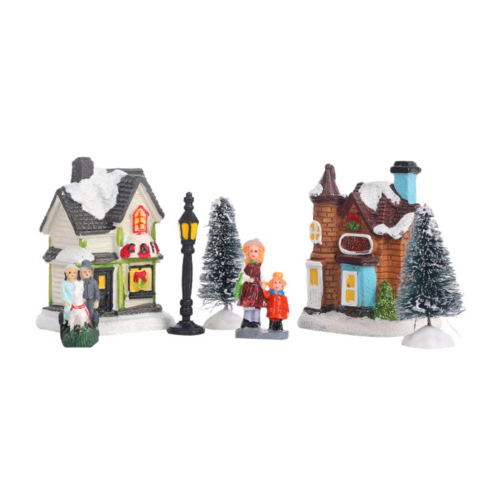 Christmas Village Set Resin Christmas Scene Village LED Lighted Miniature view 7