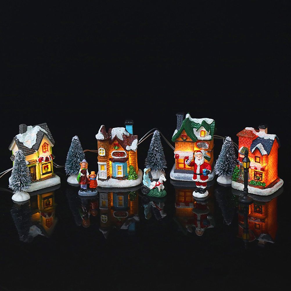 Christmas Village Set Resin Christmas Scene Village LED Lighted Miniature view 9