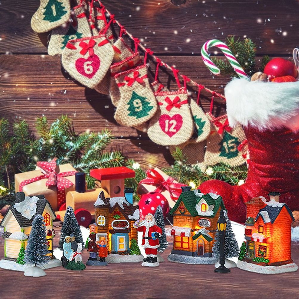 Christmas Village Set Resin Christmas Scene Village LED Lighted Miniature view 10