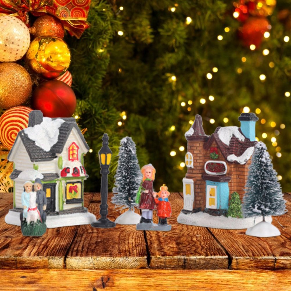 Christmas Village Set Resin Christmas Scene Village LED Lighted Miniature view 12