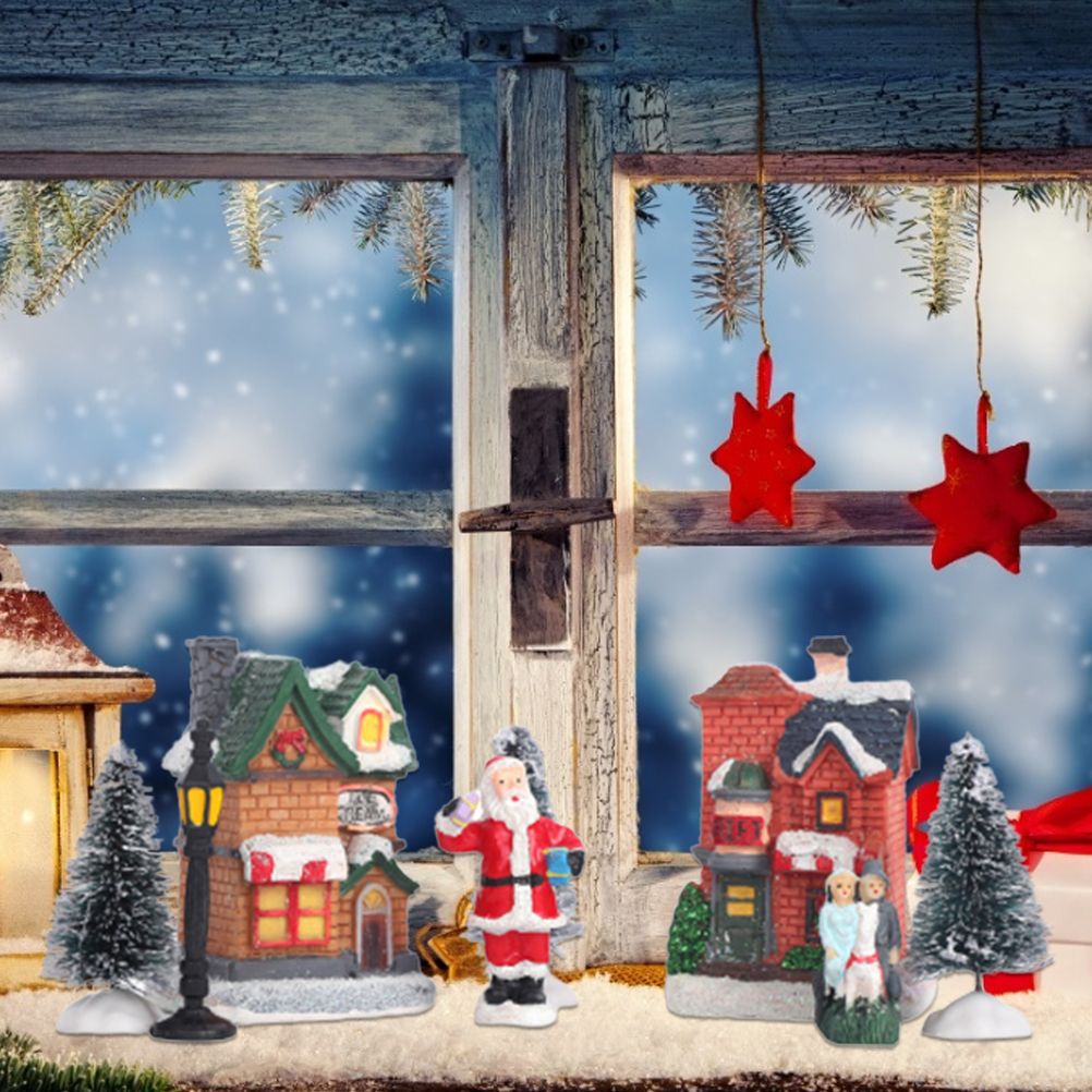 Christmas Village Set Resin Christmas Scene Village LED Lighted Miniature view 13