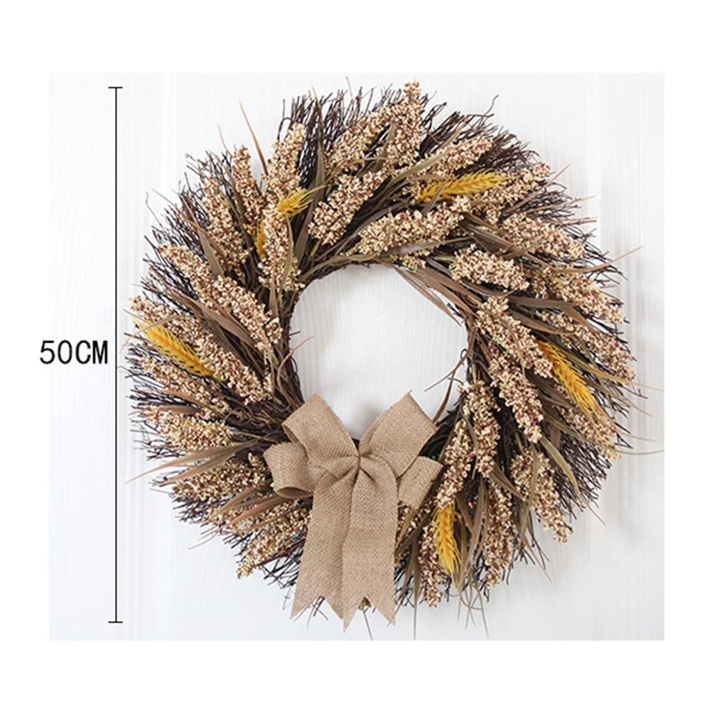 50CM Fall Wreath for Front Door Thanksgiving Wreath with Artificial Wheat view 2