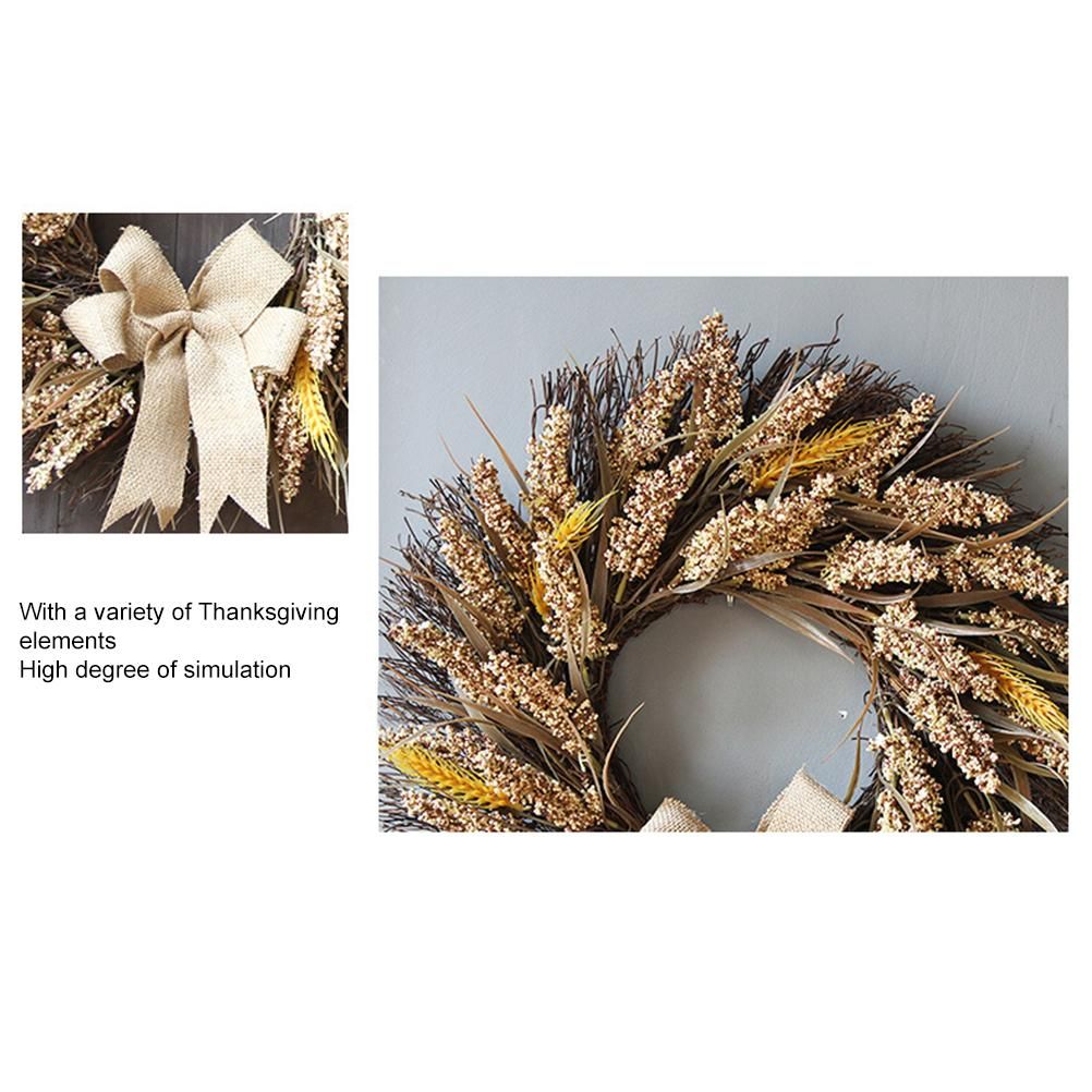 50CM Fall Wreath for Front Door Thanksgiving Wreath with Artificial Wheat view 3