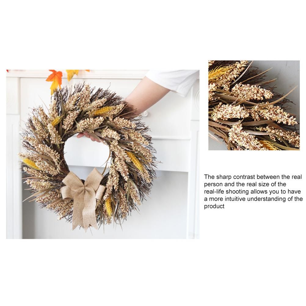 50CM Fall Wreath for Front Door Thanksgiving Wreath with Artificial Wheat view 4