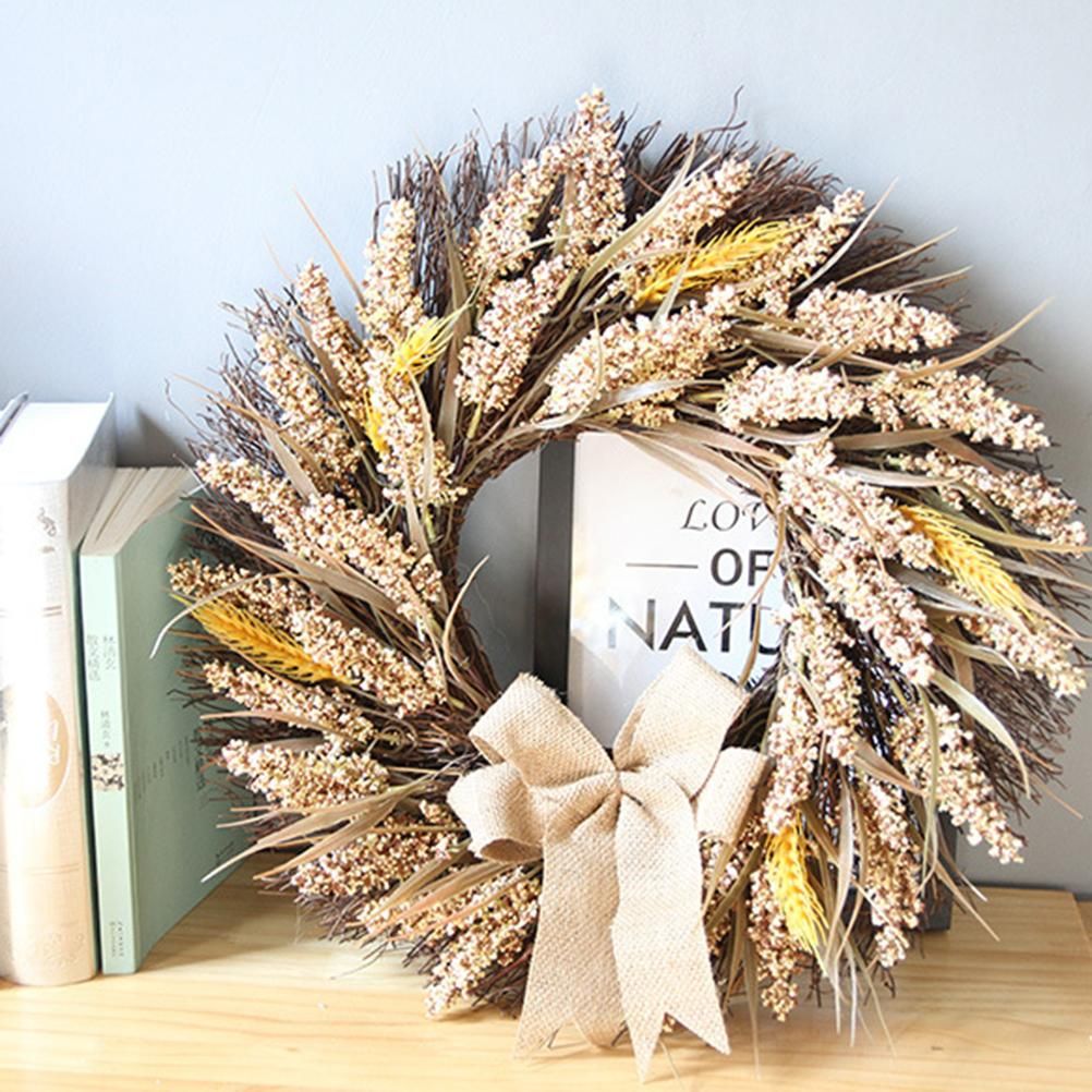 50CM Fall Wreath for Front Door Thanksgiving Wreath with Artificial Wheat view 6