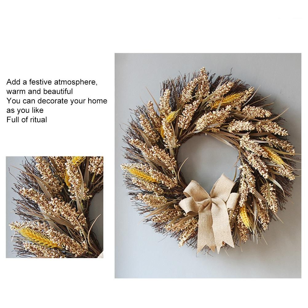 50CM Fall Wreath for Front Door Thanksgiving Wreath with Artificial Wheat view 7