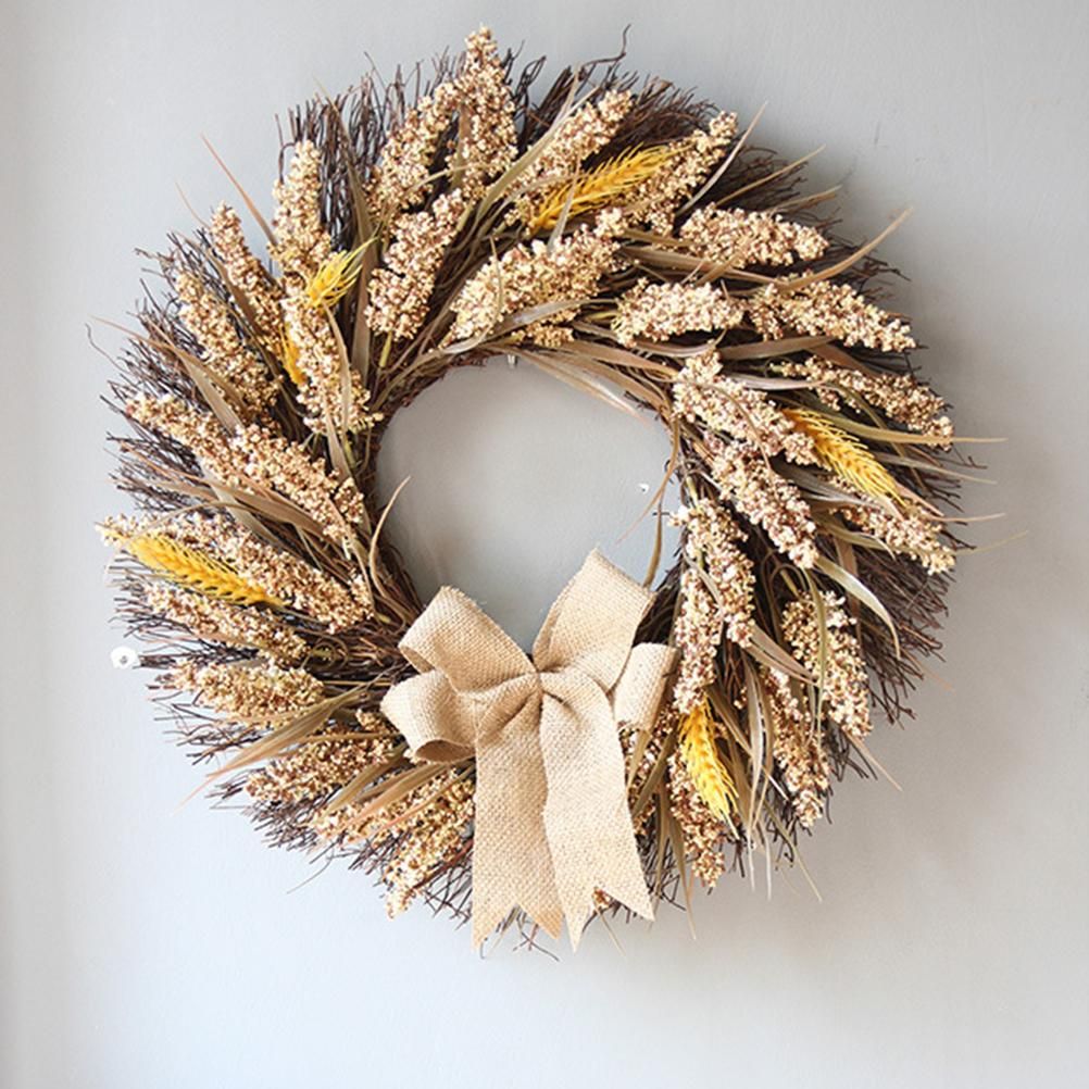 50CM Fall Wreath for Front Door Thanksgiving Wreath with Artificial Wheat view 8