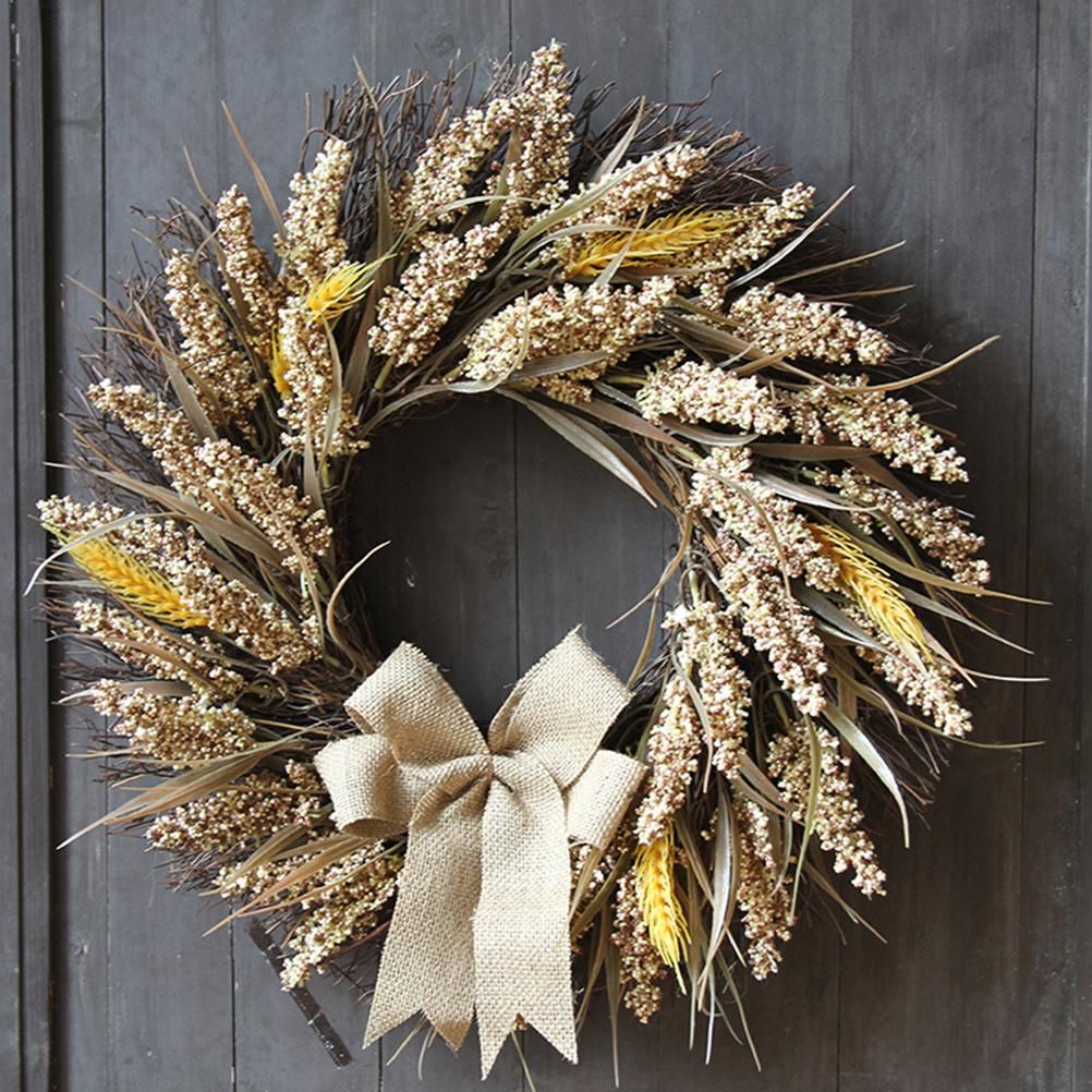 50CM Fall Wreath for Front Door Thanksgiving Wreath with Artificial Wheat view 9