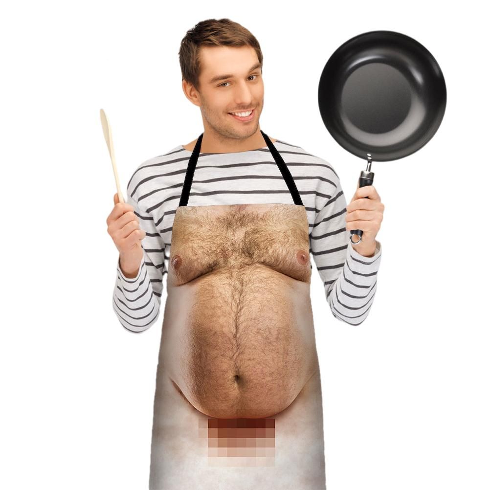 Funny Men Belly Cooking Aprons Kitchen Barbecue Funny Printing Aprons 3D Apron view 4