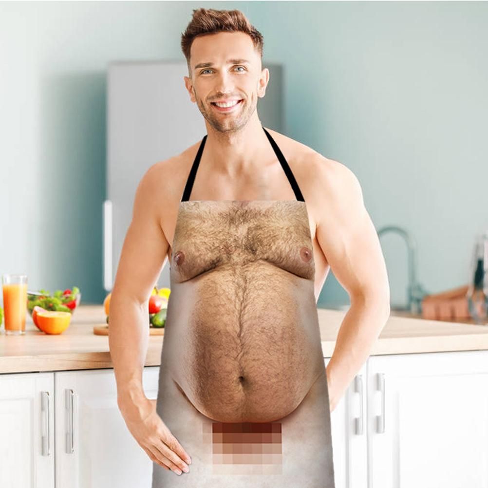 Funny Men Belly Cooking Aprons Kitchen Barbecue Funny Printing Aprons 3D Apron view 5