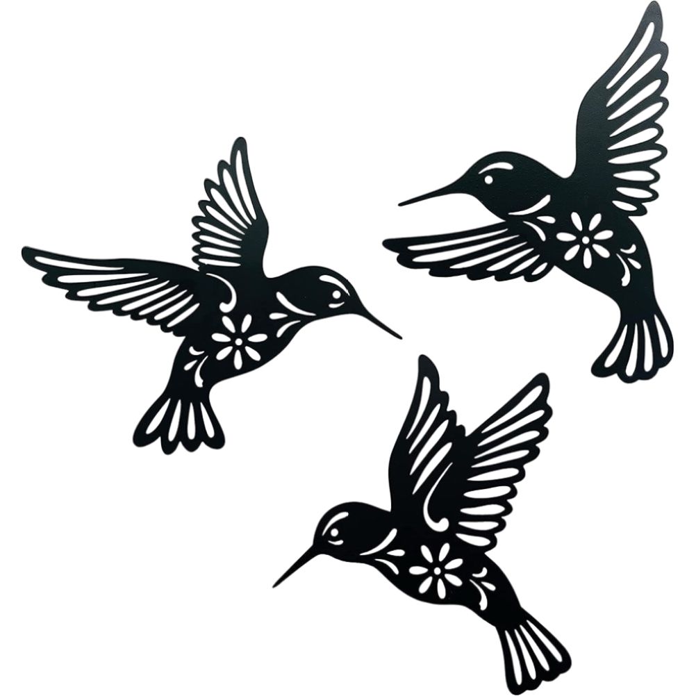 3 Pieces Metal Hummingbird Wall Art Decoration Hollow Out Iron Bird Sculpture — image 1