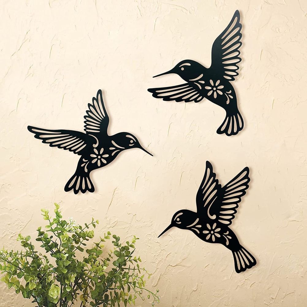 3 Pieces Metal Hummingbird Wall Art Decoration Hollow Out Iron Bird Sculpture view 2