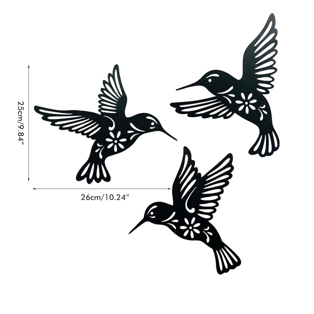 3 Pieces Metal Hummingbird Wall Art Decoration Hollow Out Iron Bird Sculpture view 3