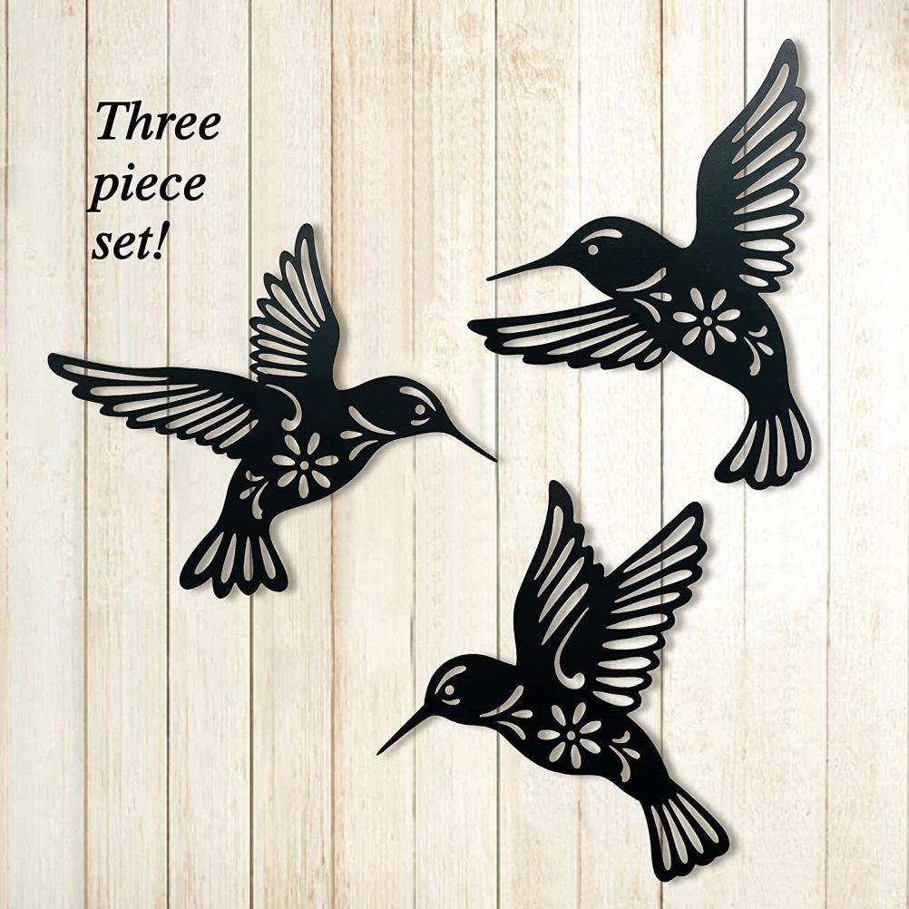 3 Pieces Metal Hummingbird Wall Art Decoration Hollow Out Iron Bird Sculpture view 4
