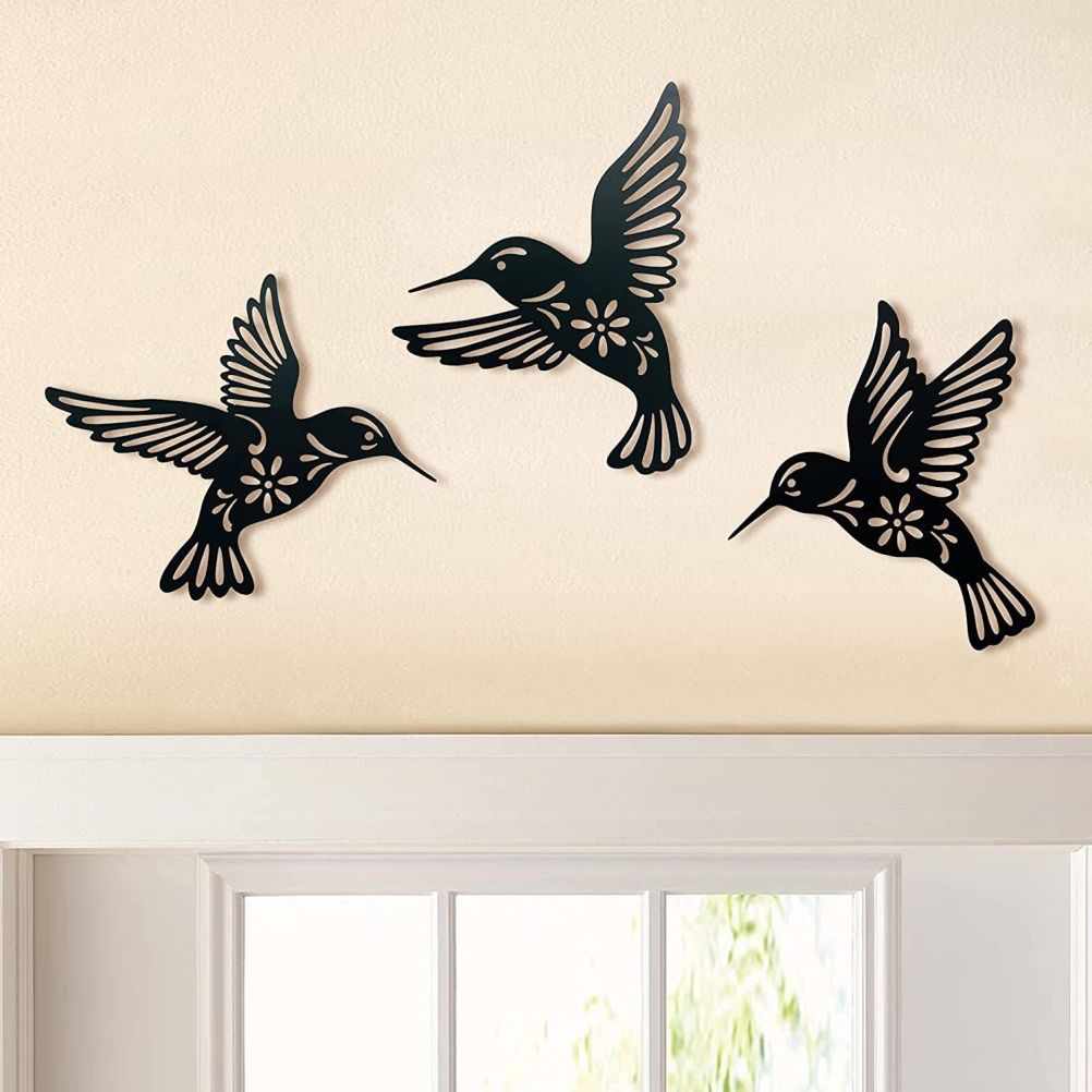 3 Pieces Metal Hummingbird Wall Art Decoration Hollow Out Iron Bird Sculpture view 5