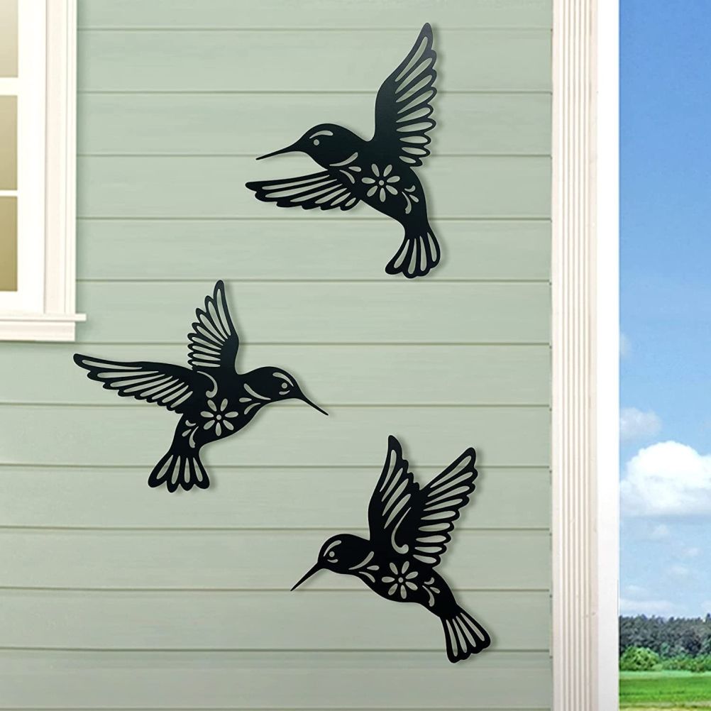 3 Pieces Metal Hummingbird Wall Art Decoration Hollow Out Iron Bird Sculpture view 6