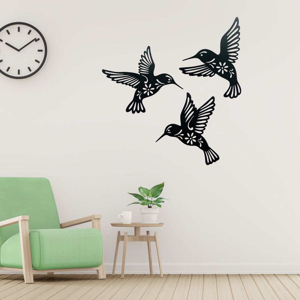 3 Pieces Metal Hummingbird Wall Art Decoration Hollow Out Iron Bird Sculpture view 7