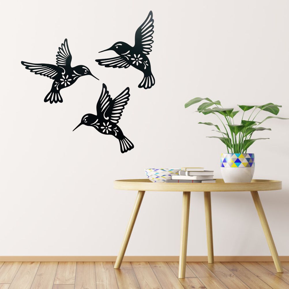 3 Pieces Metal Hummingbird Wall Art Decoration Hollow Out Iron Bird Sculpture view 8