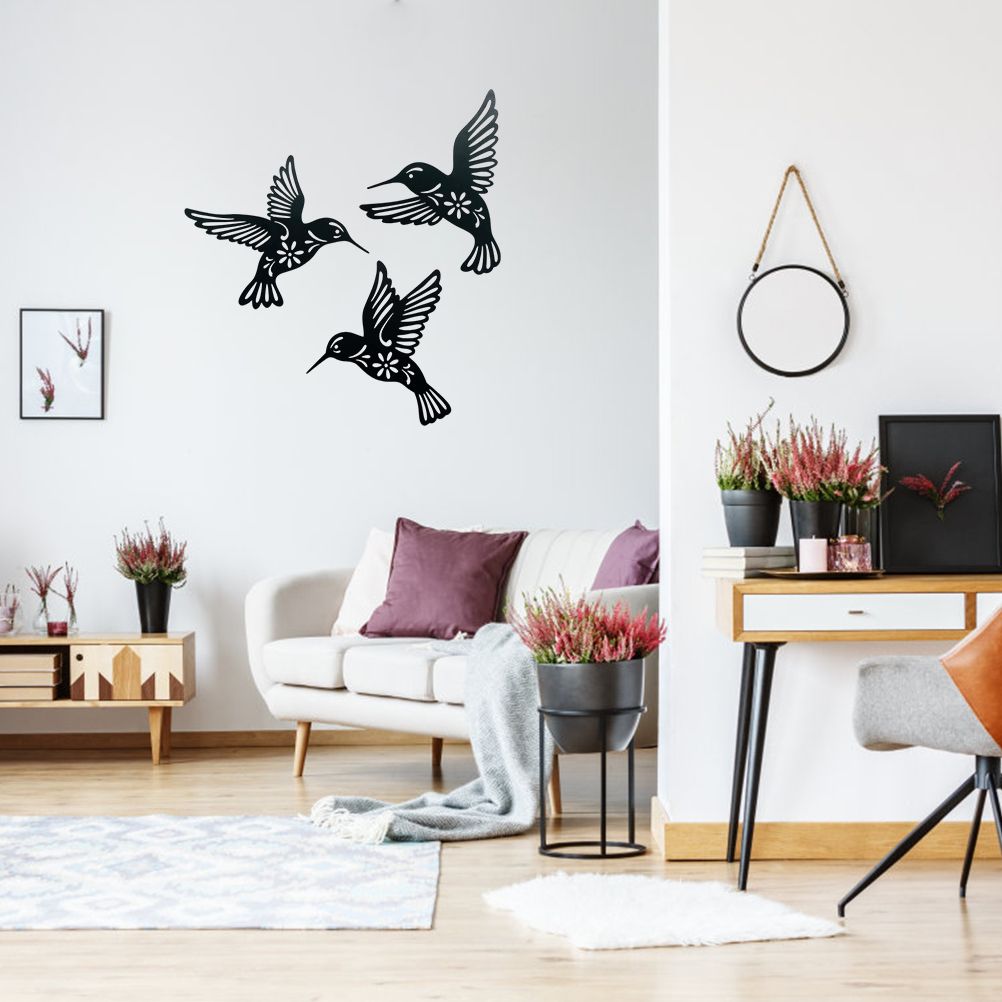 3 Pieces Metal Hummingbird Wall Art Decoration Hollow Out Iron Bird Sculpture view 9