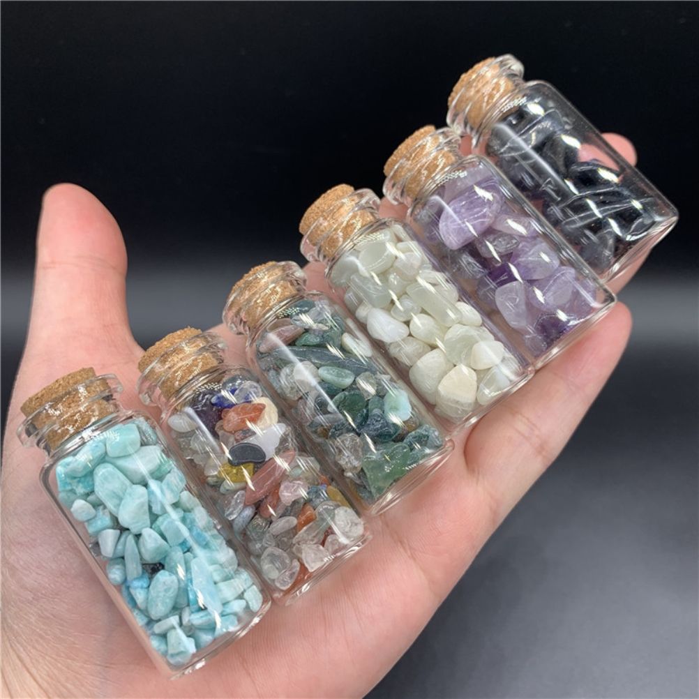 15Pcs Mini Wishing Bottles Chip Stone Set Crystal Tumbled Reiki Stones view 4