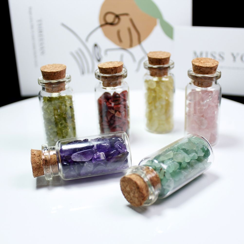 15Pcs Mini Wishing Bottles Chip Stone Set Crystal Tumbled Reiki Stones view 5