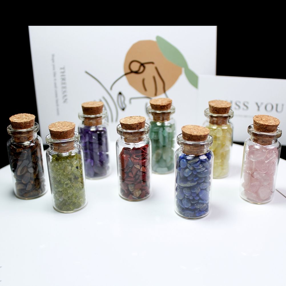 15Pcs Mini Wishing Bottles Chip Stone Set Crystal Tumbled Reiki Stones view 7