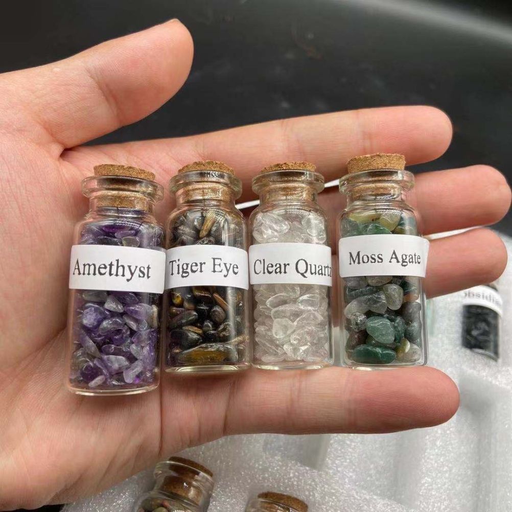 15Pcs Mini Wishing Bottles Chip Stone Set Crystal Tumbled Reiki Stones view 9