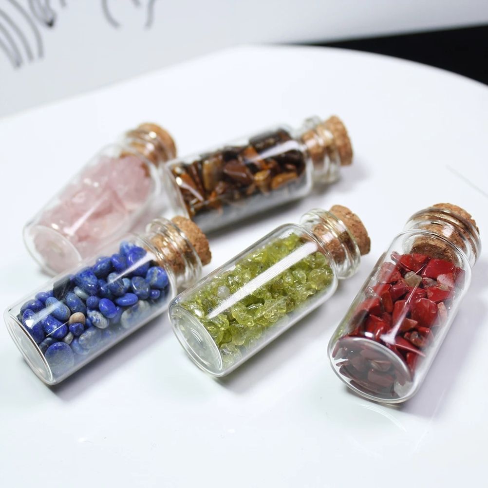 15Pcs Mini Wishing Bottles Chip Stone Set Crystal Tumbled Reiki Stones view 10