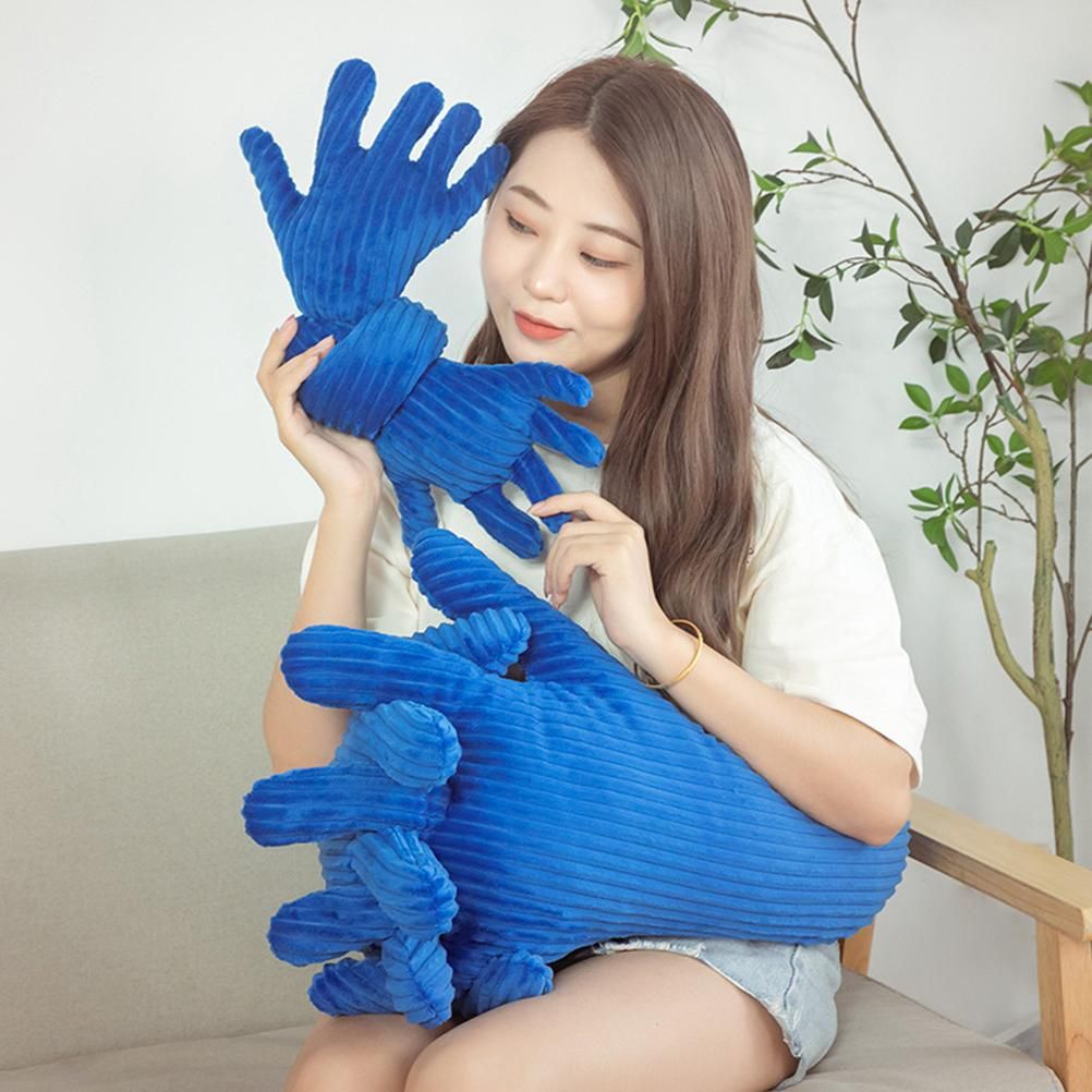Blue Hand Shape Plush Pillows Long Strip Palm Cushion for Home Travel and view 2