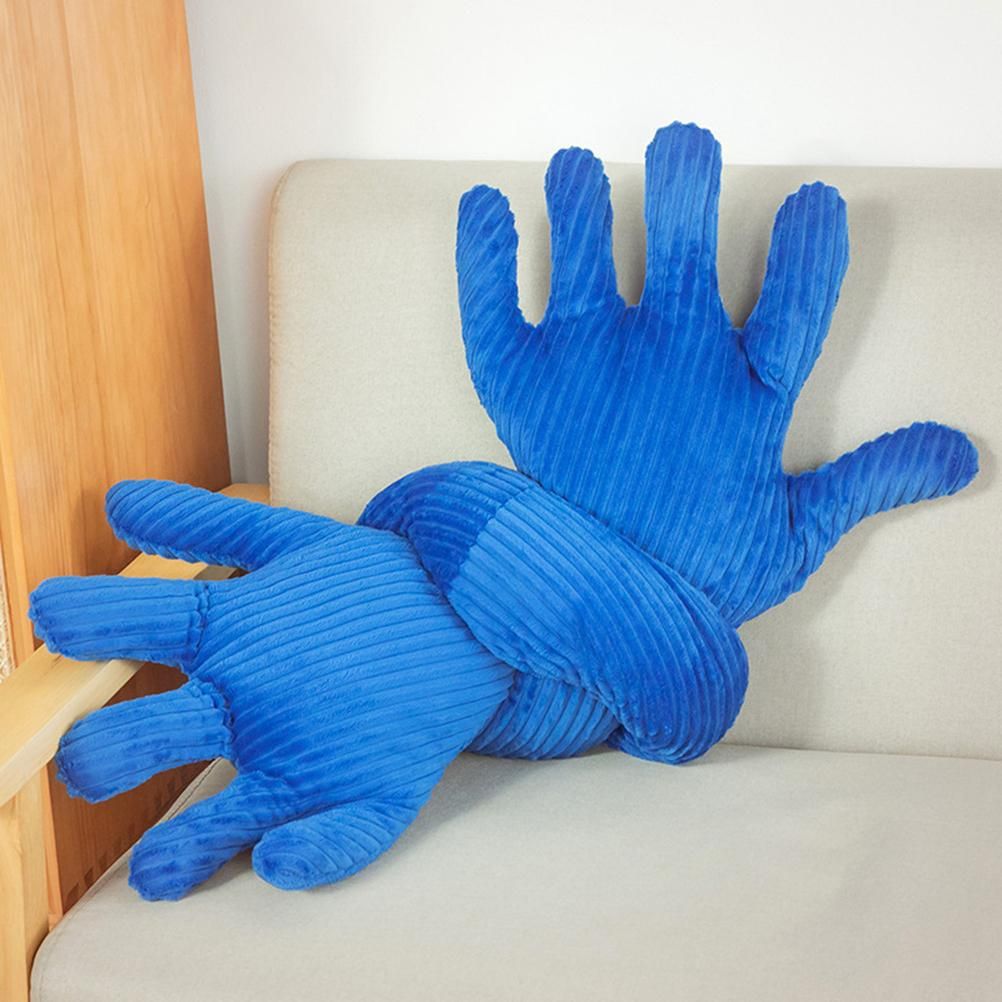 Blue Hand Shape Plush Pillows Long Strip Palm Cushion for Home Travel and view 4