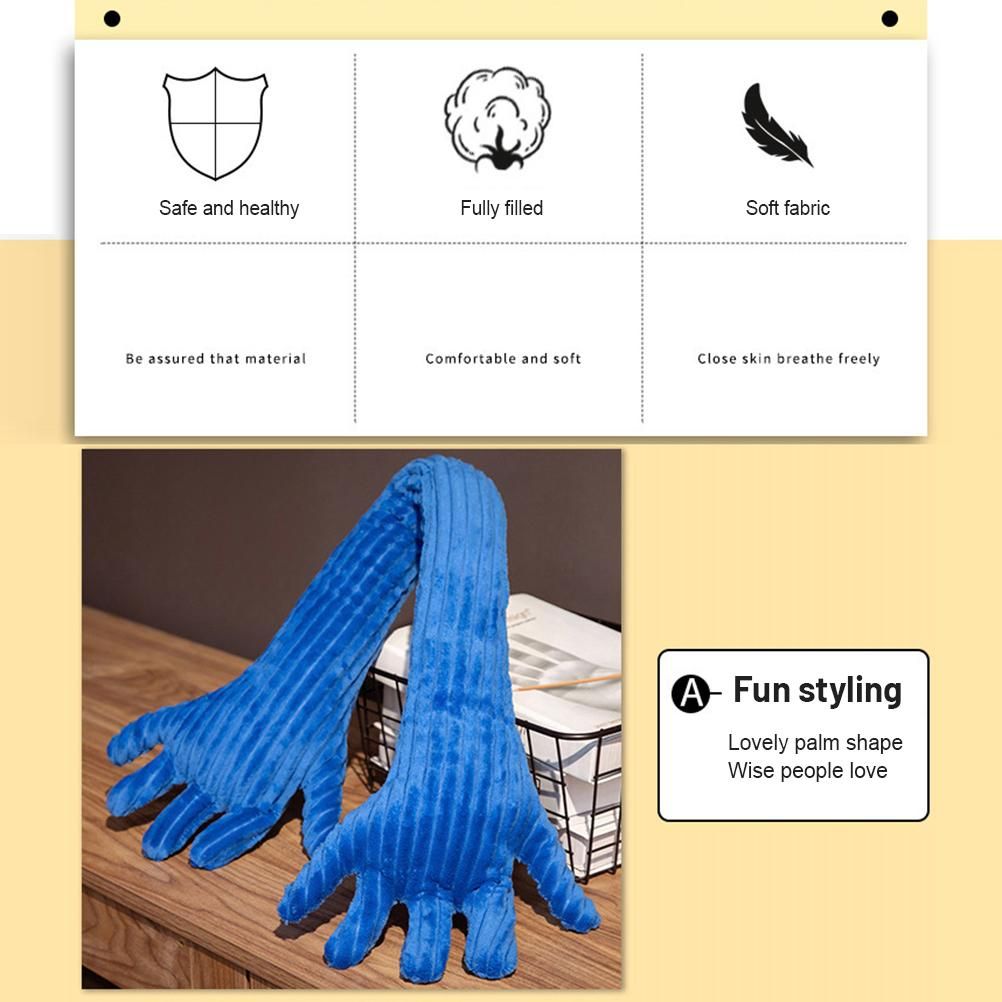 Blue Hand Shape Plush Pillows Long Strip Palm Cushion for Home Travel and view 11